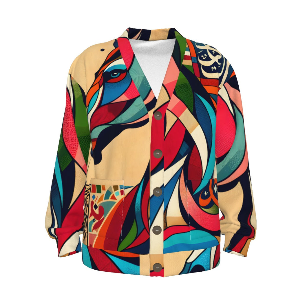 Colorful Horse Art | Unisex V-neck Knitted Cardigan