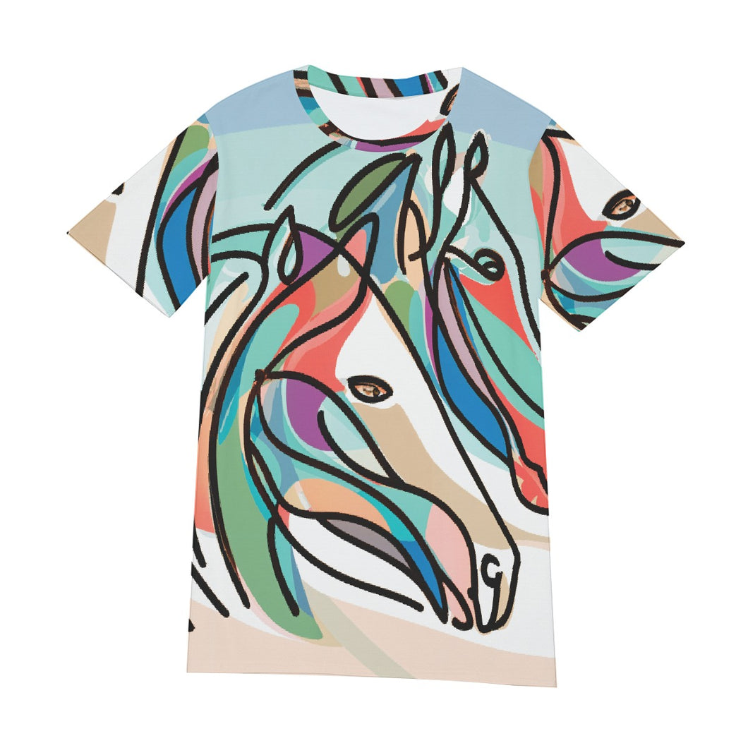 Colorful Horse Art with Blue Background  | Unisex T-Shirt | (100% Cotton)