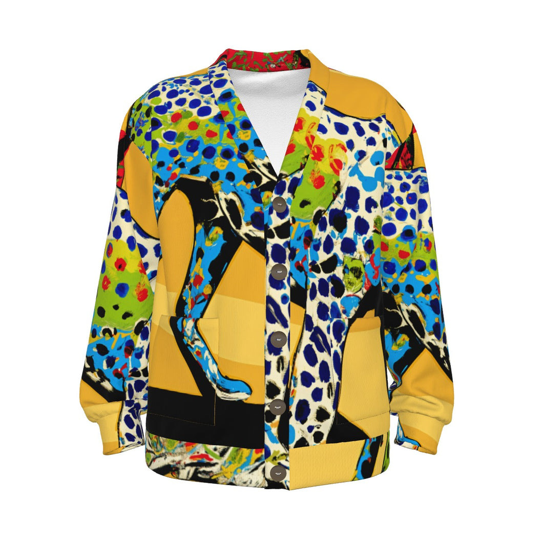 Colorful Leopard Print | Unisex V-neck Knitted Cardigan