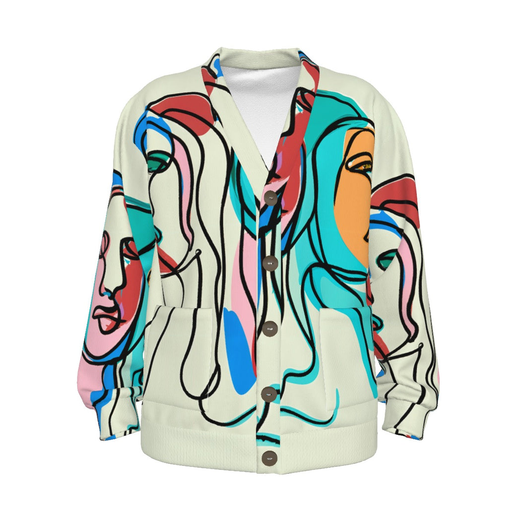 Women Faces Art | Unisex V-neck Knitted Cardigan