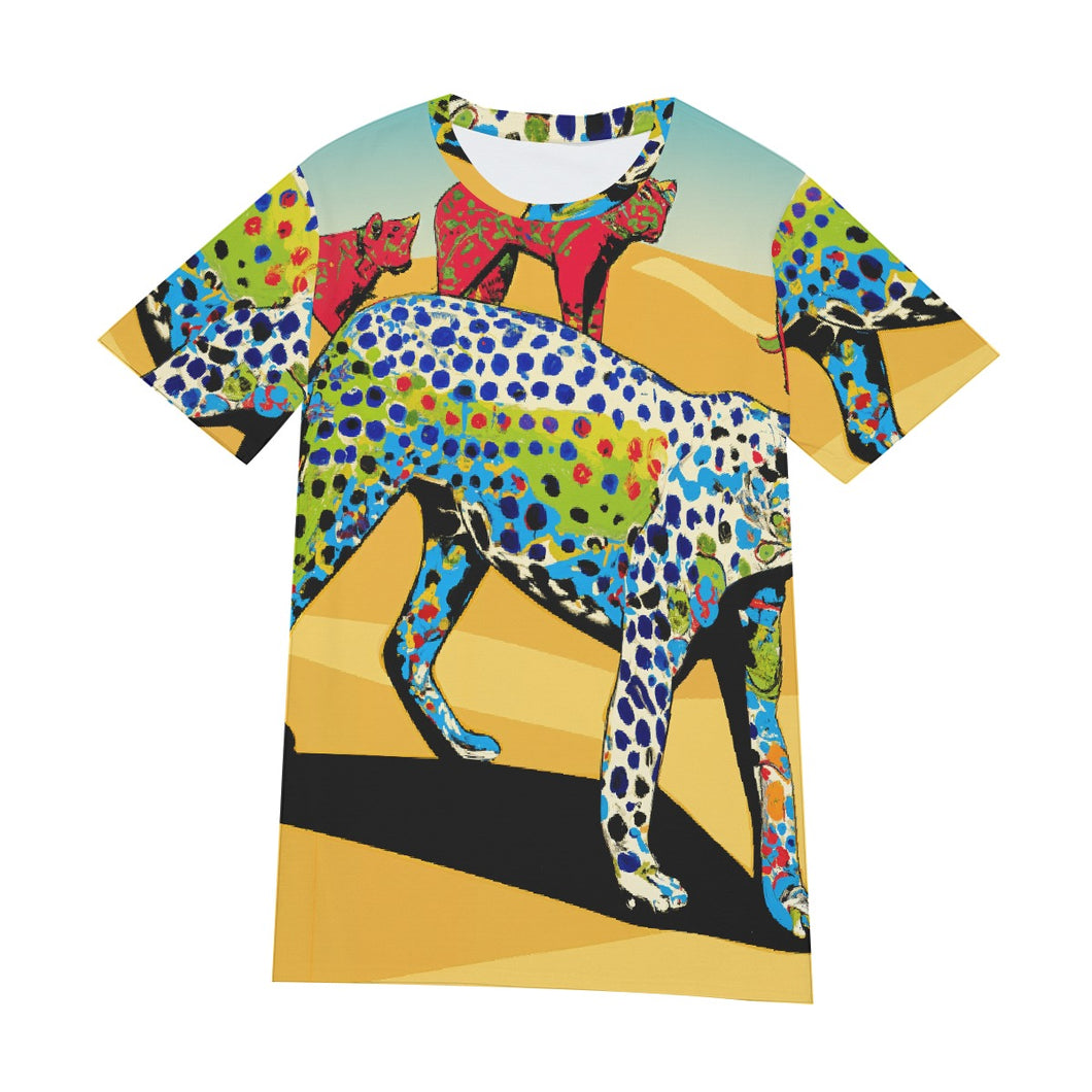 Leopards with Colorful Body in Desert | Unisex T-Shirt | (100% Cotton)