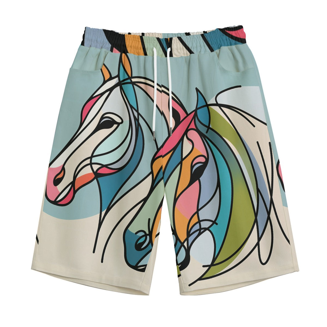 Colorful Horse Line Art | Unisex Straight Short (100% Cotton)